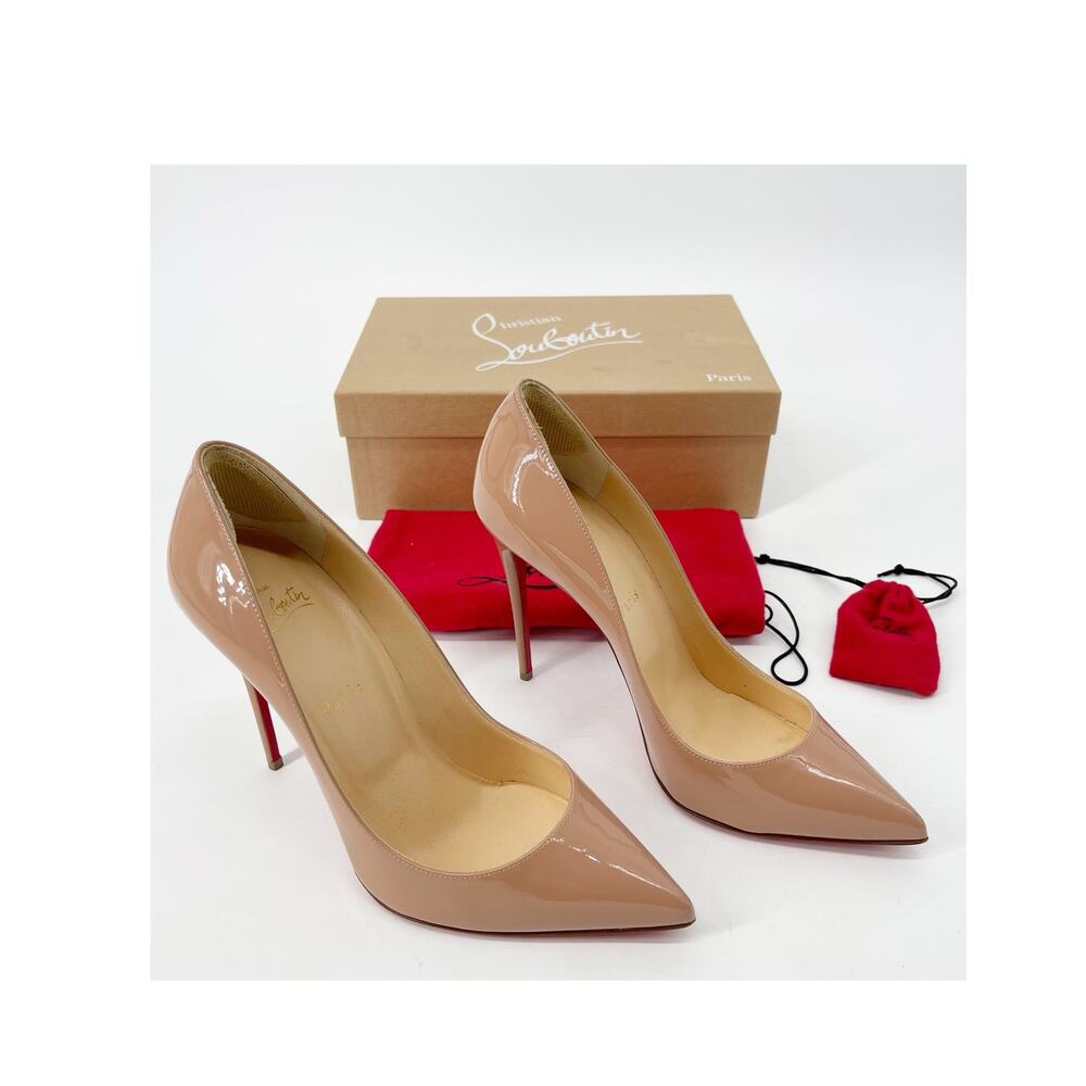 Christian Louboutin Pigalle Follies Nude Patent Leather Pointed Toe Pumps 40.5